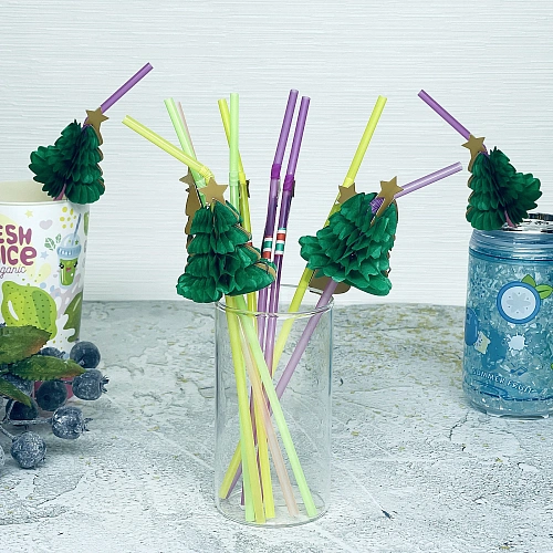 Трубочка для коктейля "Ёлочка", 24 см, d-5 мм (набор 10 шт), микс