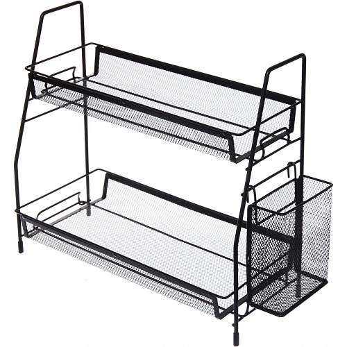 Этажерка настольная хозяйственная универсальная с боковым карманом "ФАНАДЕРО", цвет черный, 41*17*33см 