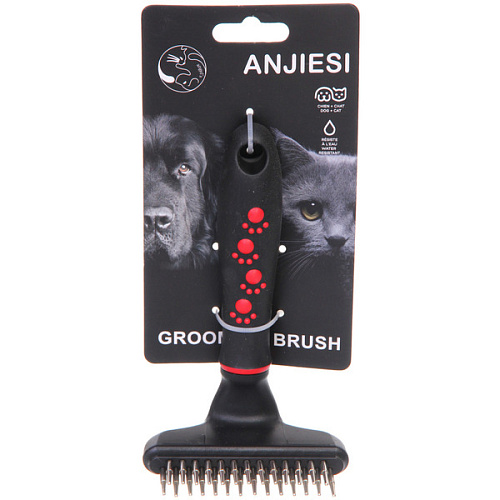 Расческа для удаления колтунов ПРОФФ - МОЙ БРО, прорезиненная ручка, цвет красныйчерный, 915см_3