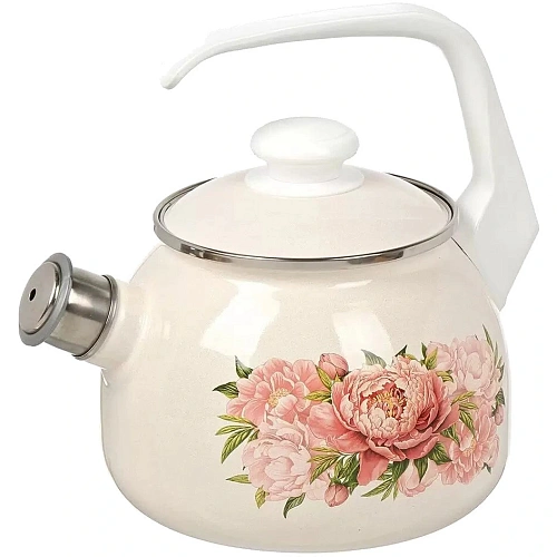 Чайник эмалированный 2,5л "Букет пионов" со свистком С-2711АП/4