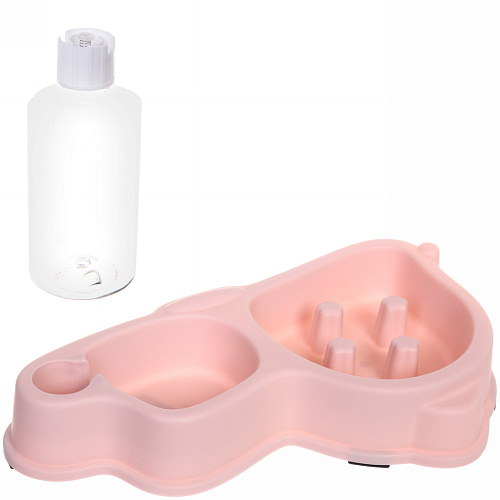 Миска пластиковая для медленного кормления с автопоилкой Колор-Один дома 331817,5см 320мл цвет нежно-розовый_4