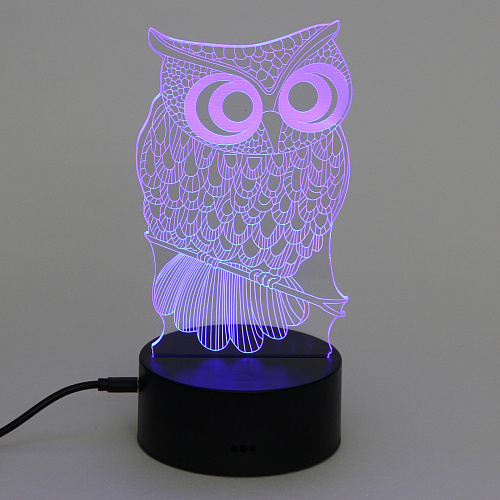 Светильник ночник 3D-Мудрая сова на пластиковой подставке, с включателем USB_7