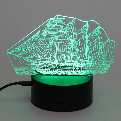 Светильник ночник 3D-Корабль на пластиковой подставке, с включателем USB_6