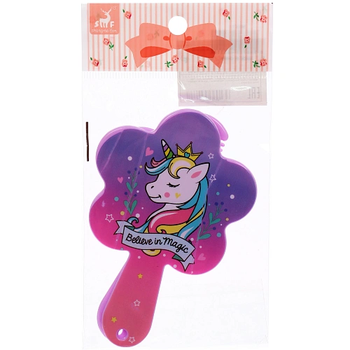 Расческа с зеркалом в наборе детские МИМИШКИ, единорог, цвет розово-фиолетовый, 11см _6