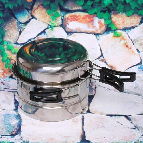 Набор походной посуды 3 предмета (чаша 17,510см, сковорода 174см, пароварка 16см)_3