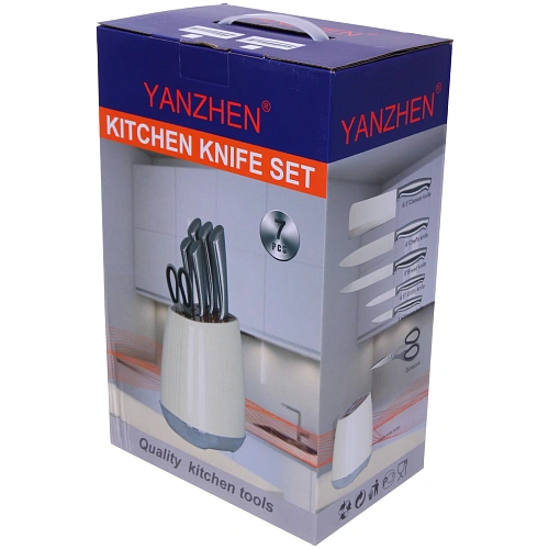 Набор ножей SHEF 7предметов (5ножей+ножницы+подставка),бежевый_11