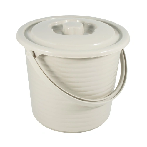 Ведро пищевое с крышкой рифленое RUNIS 5 л пластик, серо-бежевый