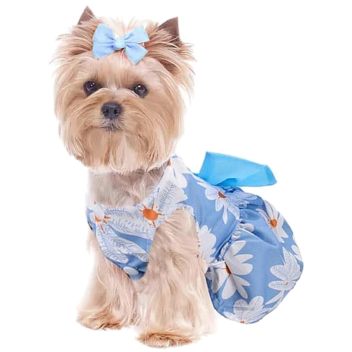 Платье для кошек и собак мелких пород Бонита на прогулке, ромашки, размер ХL, длина спинки 32-34см_6