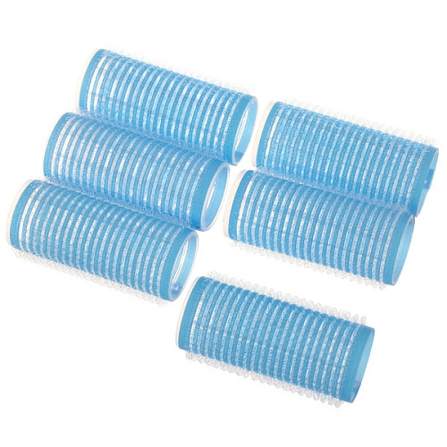 Бигуди липучки, 6шт., однотонные, цвет голубой, d-2,5см