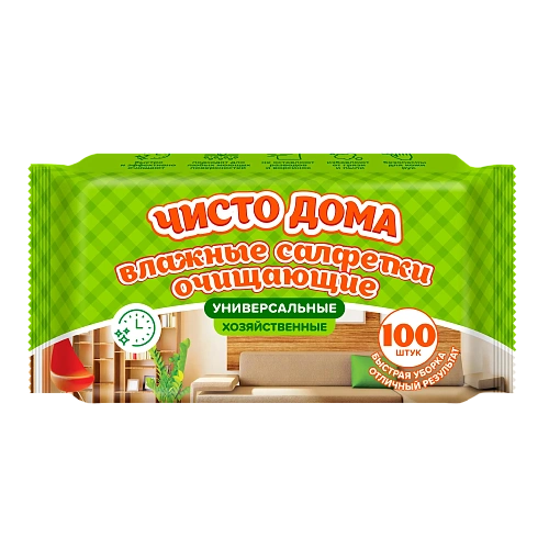 Салфетки влажные ЧИСТО ДОМА хоз. очищающие универсальные 100 шт 