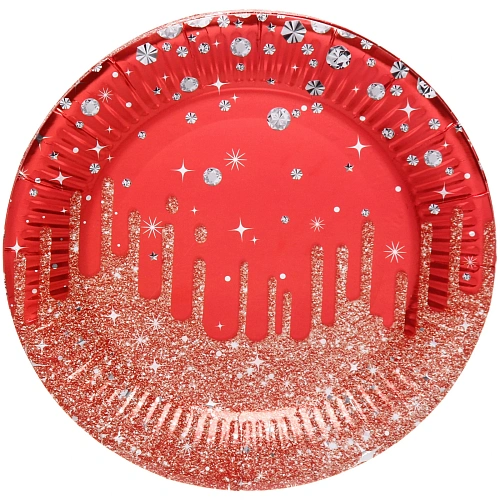 Тарелка бумажная 18 см в наборе 10 шт "Галактика", Красный