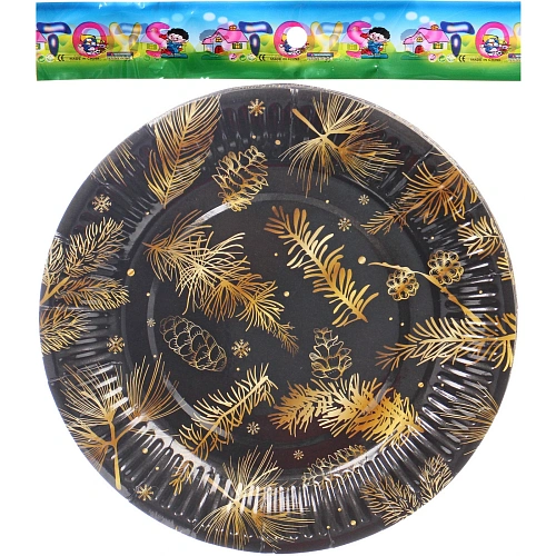 Тарелка бумажная 18 см в наборе 10 шт Хвойная веточка, черный_3