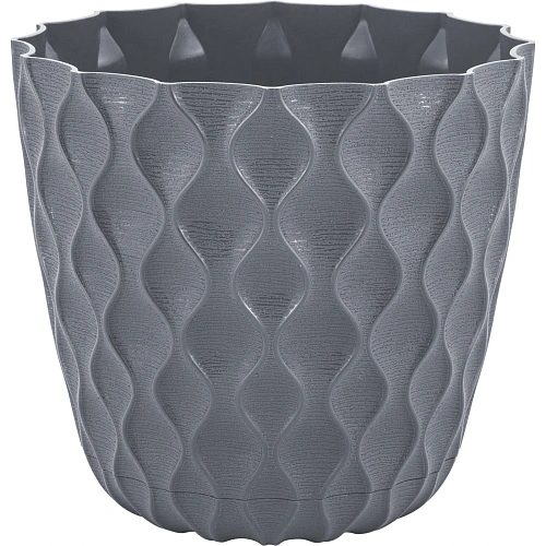Горшок для цветов пластиковый 0,65л d-11,5см "Wave" с дренажной сеткой и съемным поддоном, вулканический серый