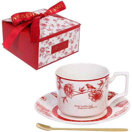 Чайная пара "Шарм" (кружка 270мл, блюдце,ложка) красная