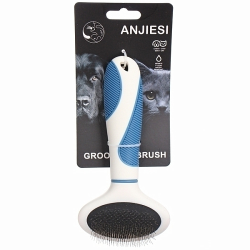 Расческа - пуходёрка для животных ЛАПУСИКИ, коллекция БРО, прорезиненная ручка, цвет белыйголубой, 85175см (блистер)_7