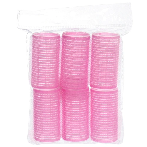 Бигуди липучки, 6шт, однотонные, розовый, d-3см_4