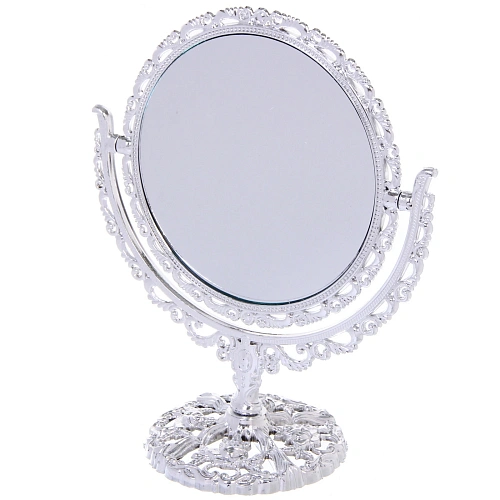 Зеркало настольное в пластиковой оправе "Версаль - Круг", цвет серебро, двухстороннее, 22см