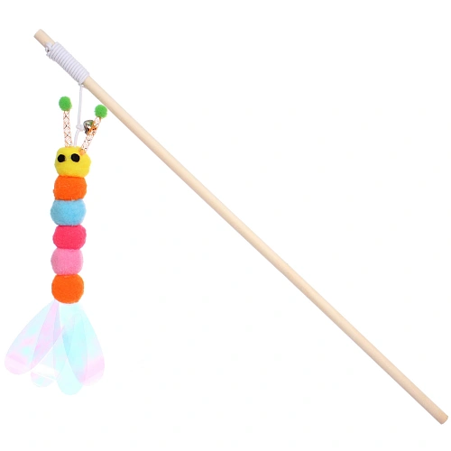 Игрушка - дразнилка на палочке ЦапЦап, гусиничка с колокольчиком, цвет как на фото, 40см ( пакет с подвесом)_3