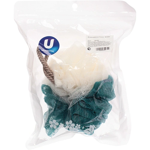 Мочалка нейлоновая Premium - NATARIO, цвет белый  бирюзовый, 1912см, 50гр, (ZIP пакет)_4