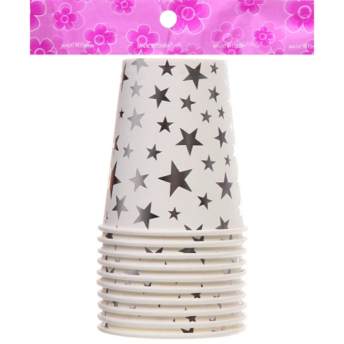 Стакан бумажный 0,2л в наборе 10 шт Звездное синяие, серебро_4