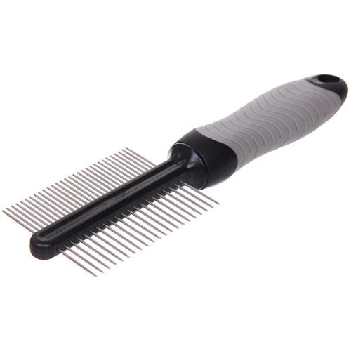 Расческа - гребень двухсторонняя для животных ПРЕМИУМ - МОЙ БРО, прорезиненная ручка, цвет серыйчерный, 52215см _4
