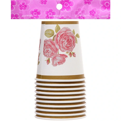 Стакан бумажный 0,2л в наборе 10 шт Розовый сад_4