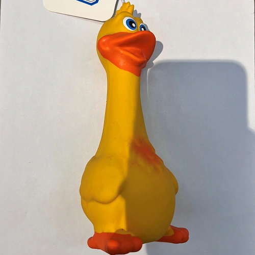 Игрушка резиновая для собак с пищалкой "МОЙ БРО", глазастая утка, цвет желтый, 17*6,5см (лейбл)