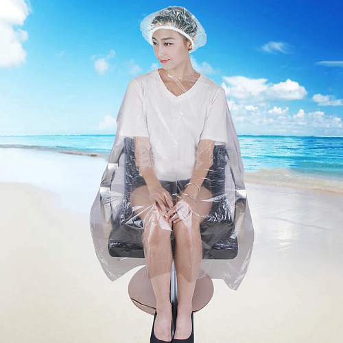 Набор для окрашивания волос одноразовый - перчатки, пеньюар и шапочка_5