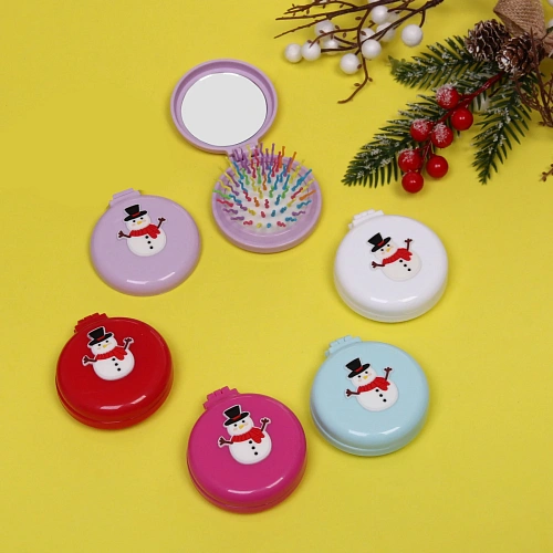 Расчёска массажная складная с зеркалом Веселый Снеговичок, цвет микс, d-6см_14