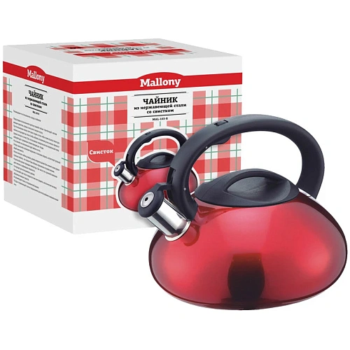 Чайник из нержавеющей стали 3л красный со свистком цельнометаллический MAL-103-R_3