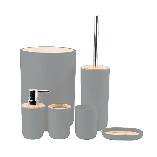 Набор для ванной из 6-ти предметов "Бамбук" серый