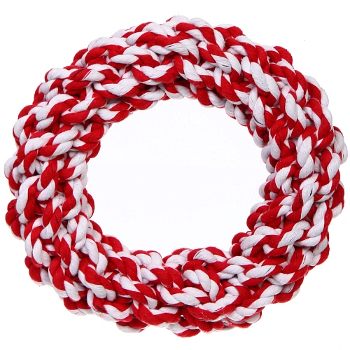 Игрушка-канат кольцо для всех пород собак Счастливый хвост!, цвет красныйбелый, d-16,5см 4,1см 230гр_3