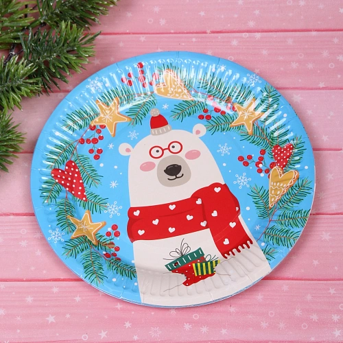 Тарелка бумажная 18 см в наборе 10 шт Северный мишка_4