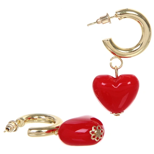 Серьги из гиппоалергенного сплава АМОР, красное сердце, цвет серебро и золото, 2,5см_5